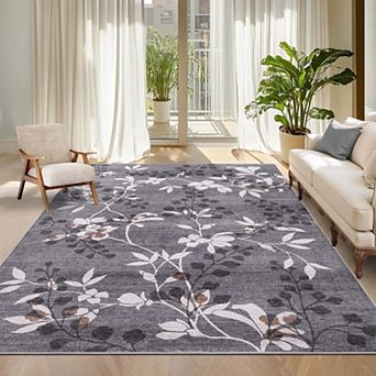 Modern Floral Accent Area Rugs Non Slip Washable Stain Resistant Soft Low Pile Carpet for Living