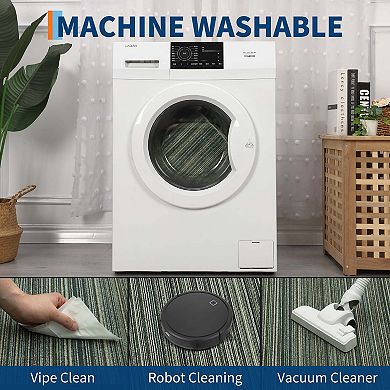 Modern Stripe Washable Area Rugs Neutral Printed Carpet with Non Slip Backing