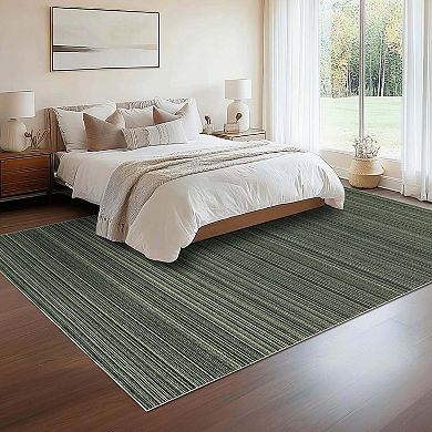 Modern Stripe Washable Area Rugs Neutral Printed Carpet with Non Slip Backing