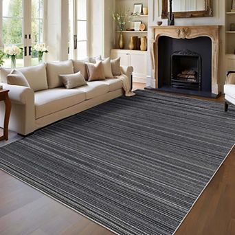 Modern Stripe Washable Area Rugs Neutral Printed Carpet with Non Slip Backing