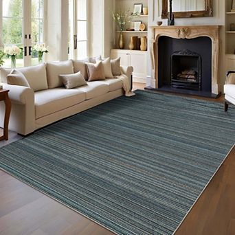 Modern Stripe Washable Area Rugs Neutral Printed Carpet with Non Slip Backing