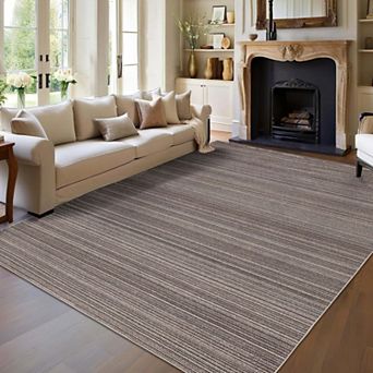 Modern Stripe Washable Area Rugs Neutral Printed Carpet with Non Slip Backing