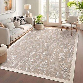 Modern Floral Area Rugss Living Room Area Rugs Washable Botanical Printed Area Rugs