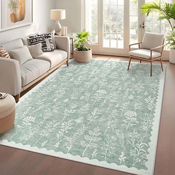 Modern Floral Area Rugss Living Room Area Rugs Washable Botanical Printed Area Rugs
