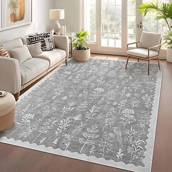 Modern Floral Area Rugss Living Room Area Rugs Washable Botanical Printed Area Rugs
