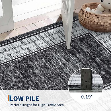 Modern Geometric Area Rugs Plaid Bordered Area Rugss Washable Non Slip