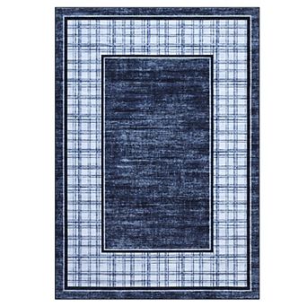 Modern Geometric Area Rugs Plaid Bordered Area Rugss Washable Non Slip