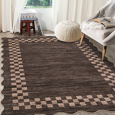 Scalloped Area Rugs Geometric Checkered Bordered Indoor Area Rugss