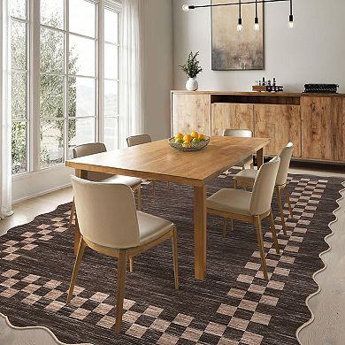 Scalloped Area Rugs Geometric Checkered Bordered Indoor Area Rugss