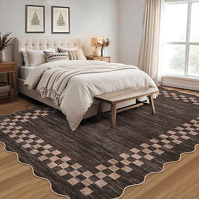 Scalloped Area Rugs Geometric Checkered Bordered Indoor Area Rugss