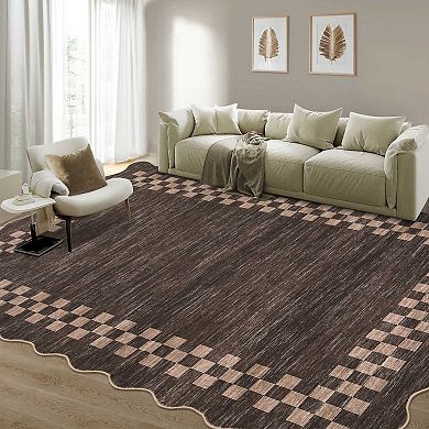 Scalloped Area Rugs Geometric Checkered Bordered Indoor Area Rugss