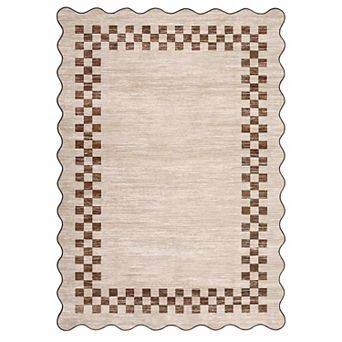 Scalloped Area Rugs Geometric Checkered Bordered Indoor Area Rugss