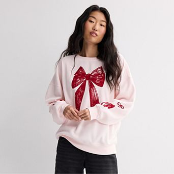 Juniors' Sweet Sketched Bows Graphic Pullover