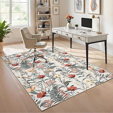 Modern Floral Area Rugs Washable Farmhouse Carpet Non Slip Low Pile