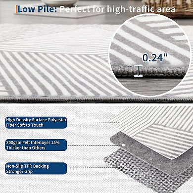 Modern Geometric Striped Area Rugs Machine Washable Soft Non Slip Non Shedding