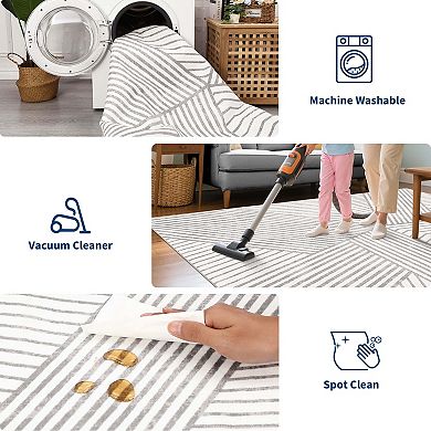 Modern Geometric Striped Area Rugs Machine Washable Soft Non Slip Non Shedding