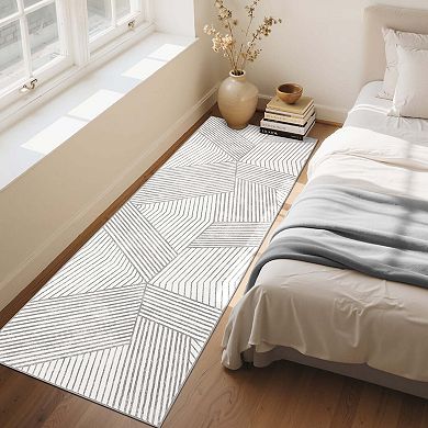 Modern Geometric Striped Area Rugs Machine Washable Soft Non Slip Non Shedding