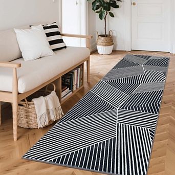 Modern Geometric Striped Area Rugs Machine Washable Soft Non Slip Non Shedding