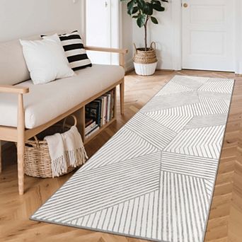 Modern Geometric Striped Area Rugs Machine Washable Soft Non Slip Non Shedding