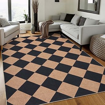 Modern Checkered Area Rugs Washable Geometric Carpet Contemporary Accent Area Rugs