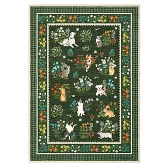 Modern Pastoral Pets & Flowers Area Rug Non Slip Machine Washable Rug for Bedroom Kid's Room Kitchen