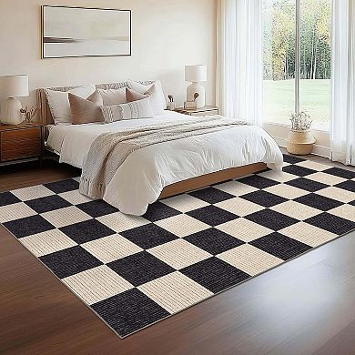 Modern Checkered Area Rugs Washable Soft Non Slip Non Shedding Carpet