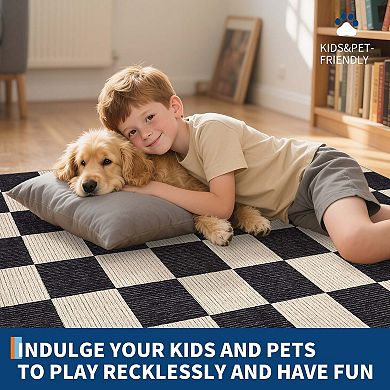 Modern Checkered Area Rugs Washable Soft Non Slip Non Shedding Carpet