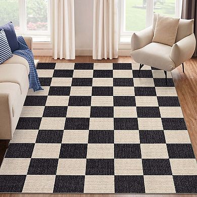 Modern Checkered Area Rugs Washable Soft Non Slip Non Shedding Carpet