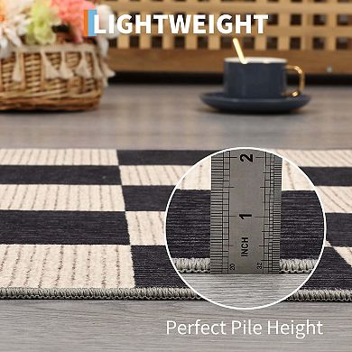 Modern Checkered Area Rugs Washable Soft Non Slip Non Shedding Carpet