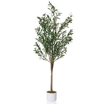 Artificial Olive Tree with Lifelike Fruits - Cement Potted Stable Faux Plant for Home & Office Decor