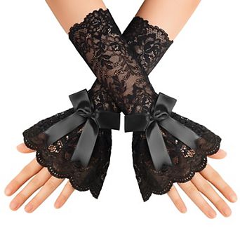 Avidlove Women Fingerless Lace Gloves Ruffle Bow Lolita Wrist Gloves Costume for Cosplay Wedding