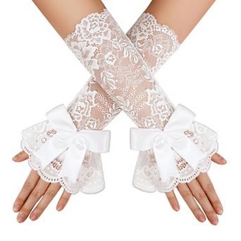 Avidlove Women Fingerless Lace Gloves Ruffle Bow Lolita Wrist Gloves Costume for Cosplay Wedding