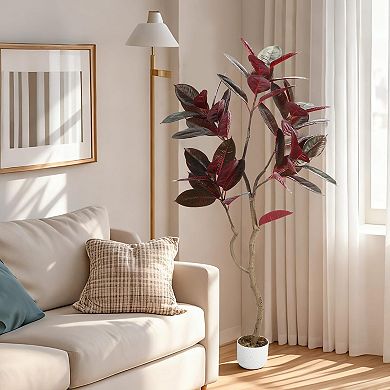 Potted Artificial Fiddle Leaf Fig Tree-Evergreen Tropical Faux Plant for Living Room & Office Decor