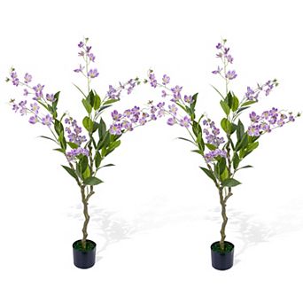 2 Pack Artificial Jasmine Tree with Realistic Leaves and Blooms,Potted Fake Floral Tree for Home