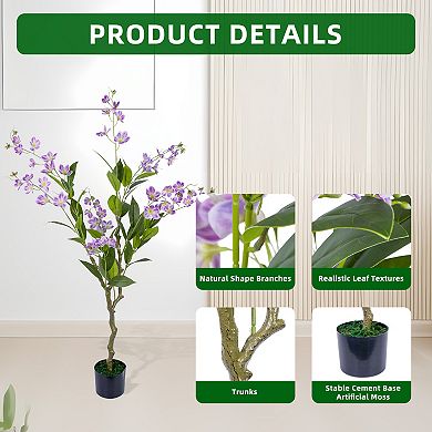 2 Pack Artificial Jasmine Tree with Realistic Leaves and Blooms,Potted Fake Floral Tree for Home