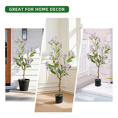 2 Pack Artificial Jasmine Tree with Realistic Leaves and Blooms,Potted Fake Floral Tree for Home