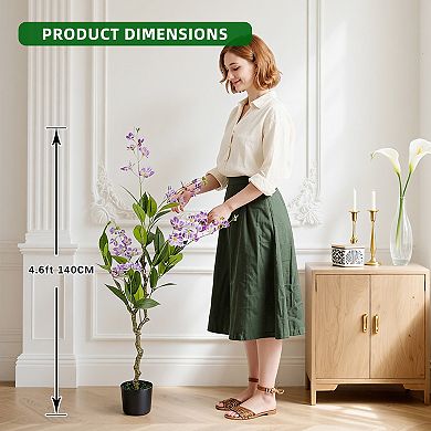 2 Pack Artificial Jasmine Tree with Realistic Leaves and Blooms,Potted Fake Floral Tree for Home