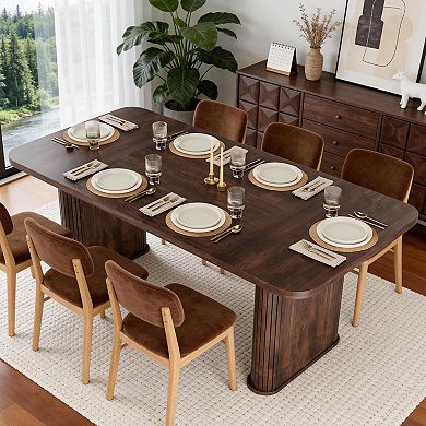 Spacious 62" Modern Dining Table for 6-8 People, Rectangular Wood Tabletop with Sturdy Pedestal Legs