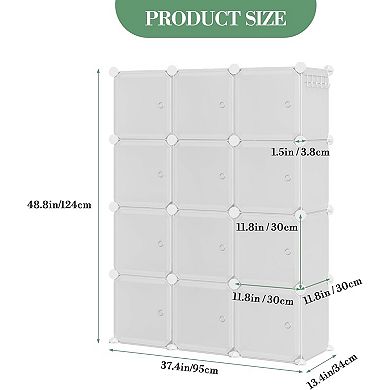 Space-Saving Modular Shoe Storage Cabinet 12-Cube Stackable Organizer with Doors, Durable Plastic