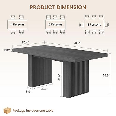 Modern 71" Dining Table,Wood Rectangular Table with Storage & Fluted Legs,for Kitchen&Dining Room
