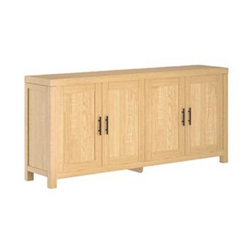 Sideboard Buffet Cabinet with 4 Doors, Fluted Credenza Storage Cabinet with Cable Management