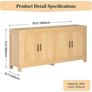 Sideboard Buffet Cabinet with 4 Doors, Fluted Credenza Storage Cabinet with Cable Management