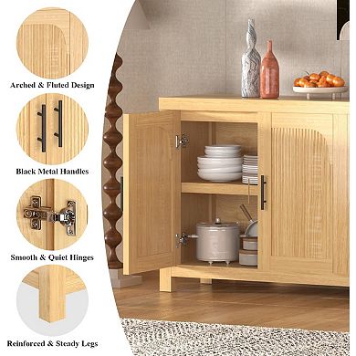 Sideboard Buffet Cabinet with 4 Doors, Fluted Credenza Storage Cabinet with Cable Management