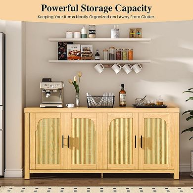 Sideboard Buffet Cabinet with 4 Doors, Fluted Credenza Storage Cabinet with Cable Management