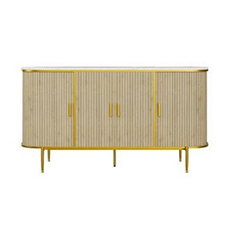 Modern Buffet Cabinet with Storage, Mid Century Fluted Accent Coffee Bar Console Table