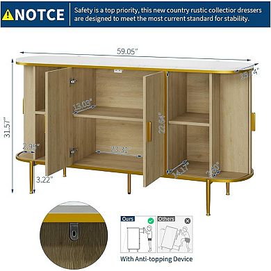 Modern Buffet Cabinet with Storage, Mid Century Fluted Accent Coffee Bar Console Table