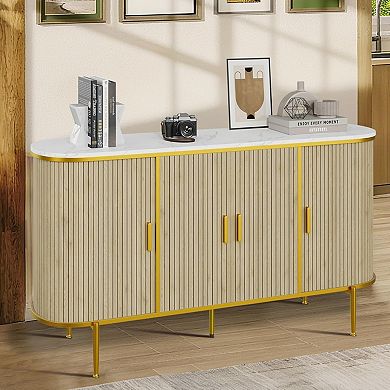 Modern Buffet Cabinet with Storage, Mid Century Fluted Accent Coffee Bar Console Table