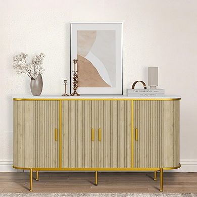 Modern Buffet Cabinet with Storage, Mid Century Fluted Accent Coffee Bar Console Table