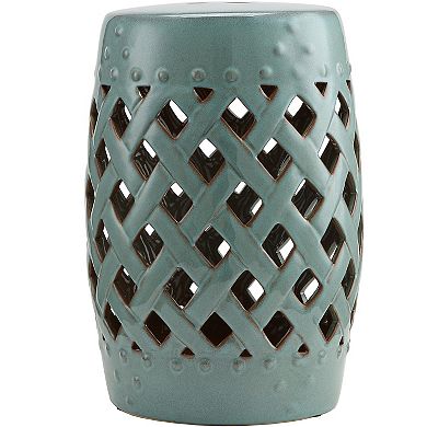 Ceramic Garden Stool with Woven Lattice Design for Decorative Outdoor Seating