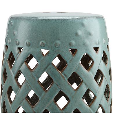 Ceramic Garden Stool with Woven Lattice Design for Decorative Outdoor Seating